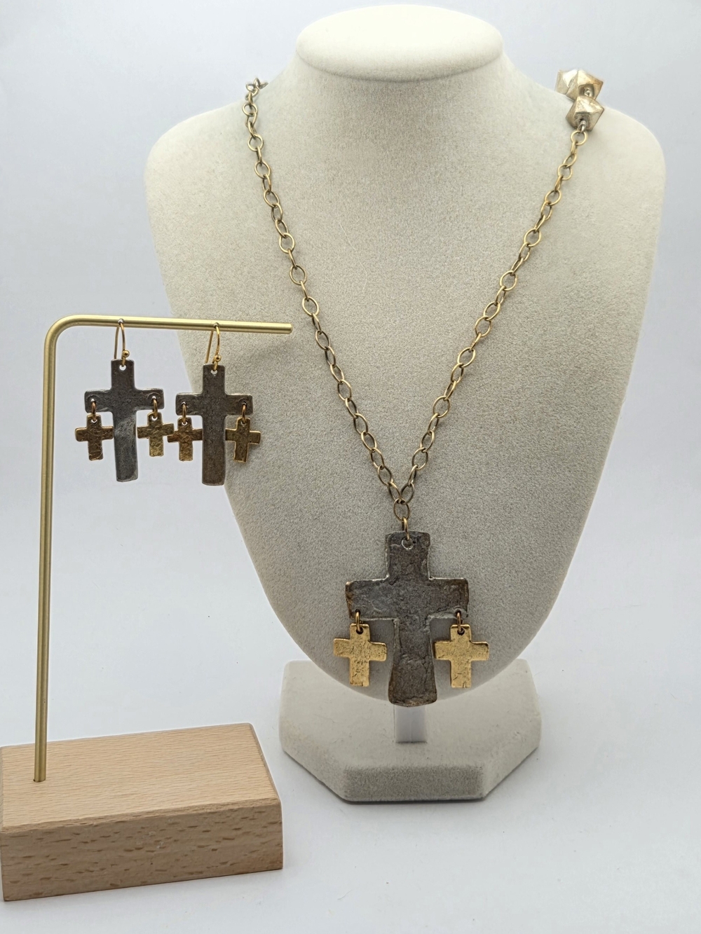 JULIO Artisan Mixed Metal Multi-Cross Pendant Necklace & Earrings Set